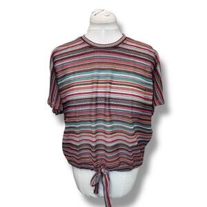 Wrangler Retro Women’s Crew Neck Loose Knit Open Weave Cropped Western Top S NWT